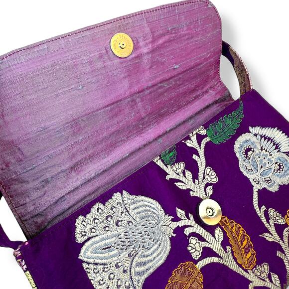 90's designer purple floral silk shoulder bag by SARAH SHAW LOS ANGELES - Picture 9 of 16
